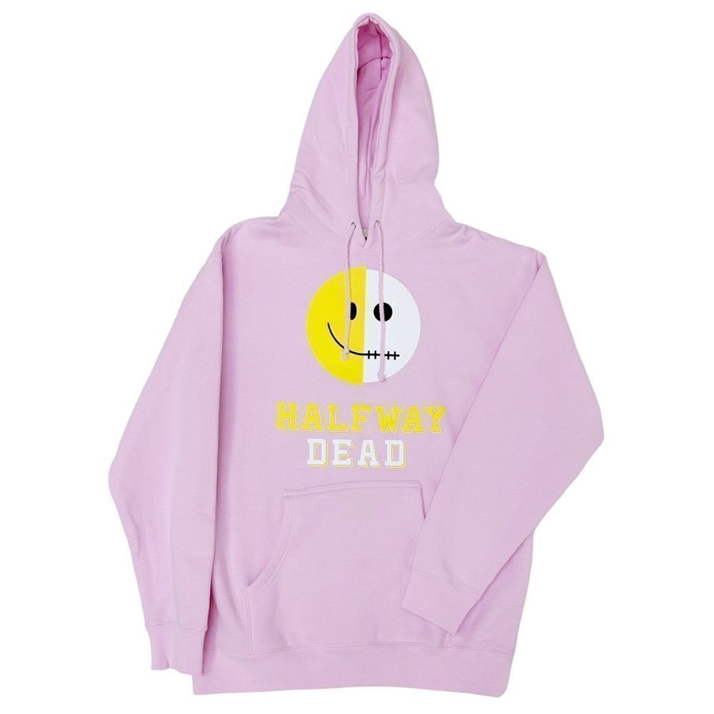 RARE HALFWAY DEAD Light Pink Graphic Hoodie Sweatshirt